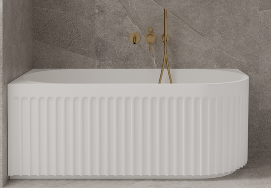 Fluted 1500 Left Corner Back-to-Wall Bath - Matte White