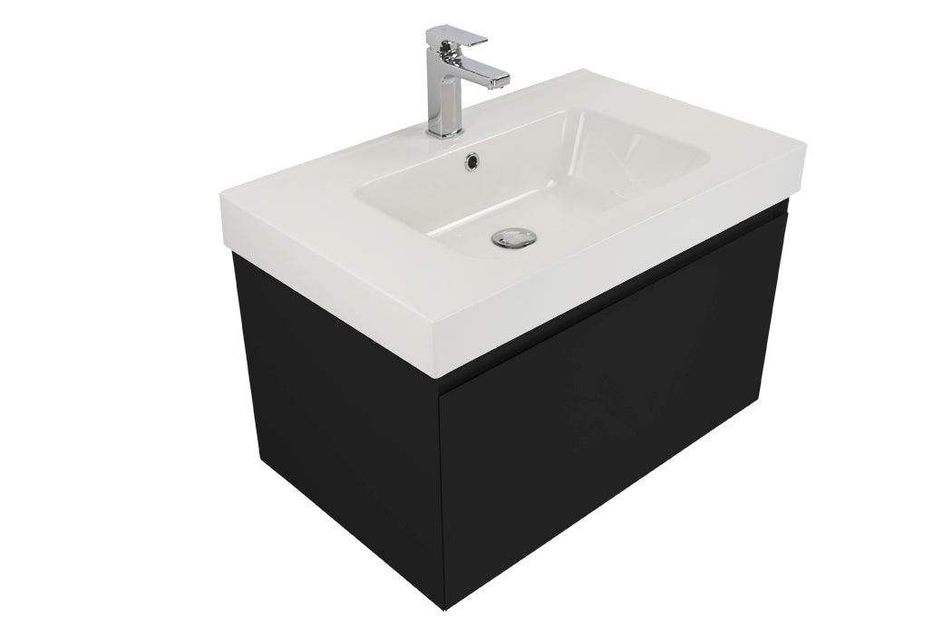 Kolum 750 Wall Hung Vanity in Gloss Black Vanity with Astra Basin