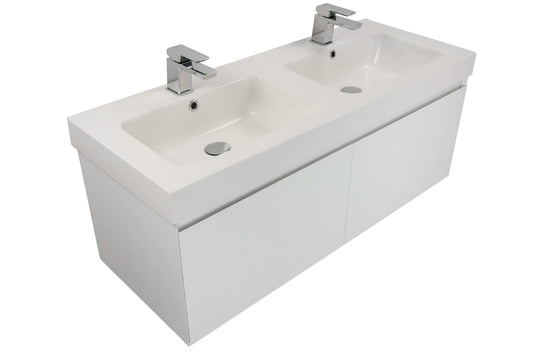 Kolum 1200 Wall Hung Vanity in Gloss White with Belle Double Basin