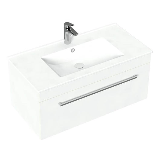 Punch 900 Wall Hung 1 Drawer Vanity in White Velvet with Via Stonecast Basin