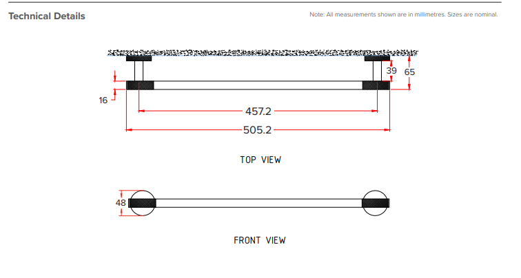 Knurled Towel Holder 500mm - Brushed Copper