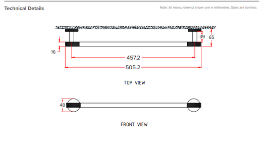 Knurled Towel Holder 500mm - Brushed Copper
