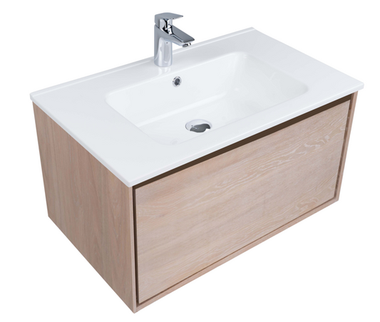 Avila 750 Wall Hung 1 Drawer Vanity in Washed Oak with Single Astra Basin