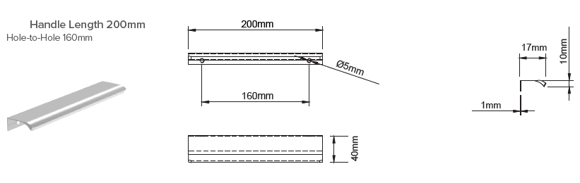 Long Curved Handle 200mm Brushed Nickel