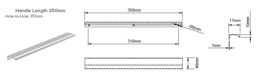 Long Curved Handle 350mm Chrome