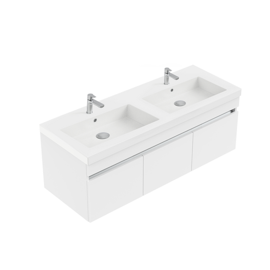 Lexa 1200 Wall Hung Vanity in Gloss White with Astra Double Basin