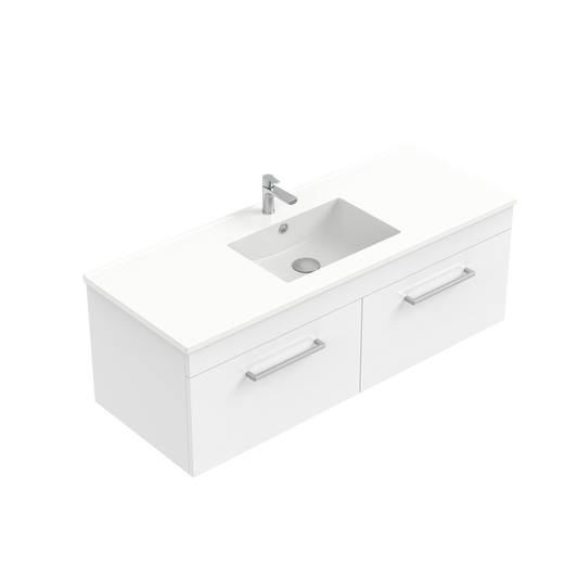 Citi 1200 Wall Hung 2 Drawer Vanity in Gloss White with Single Ari Stonecast Basin