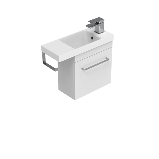 Tivoli 550 Single Tier Wall Hung Vanity in Gloss White with Interchangable Overhang Basin