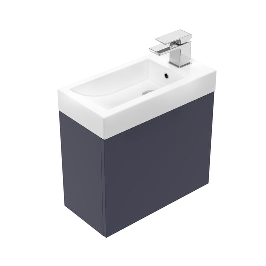 Oxley 500 Wall Hung 1 Door Vanity in Indigo with a Venice Junior Basin (Right Hand Tap Hole)