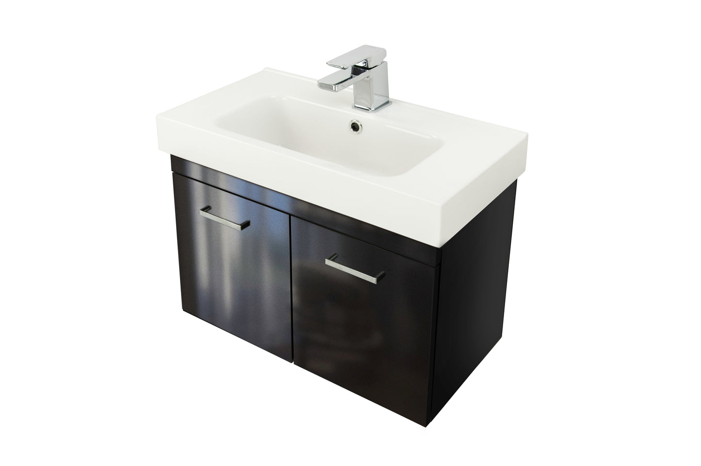 Rakaia 600 Wall Hung 2 Door Vanity in Gloss Black with 50mm Stonecast Basin