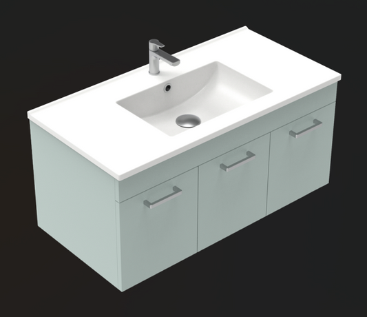 Qube 900 Wall Hung (2 Door, 1 Drawer) Vanity in Spinifex with Single Kolum Basin