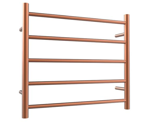 Round 5-Bar Heated Towel Rail 600mm- Brushed Copper