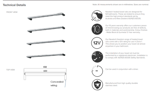 Round Freedom Heated Towel Rail 632mm - Brushed Copper