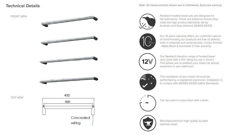 Round Freedom Heated Towel Rail 432mm - Matte White