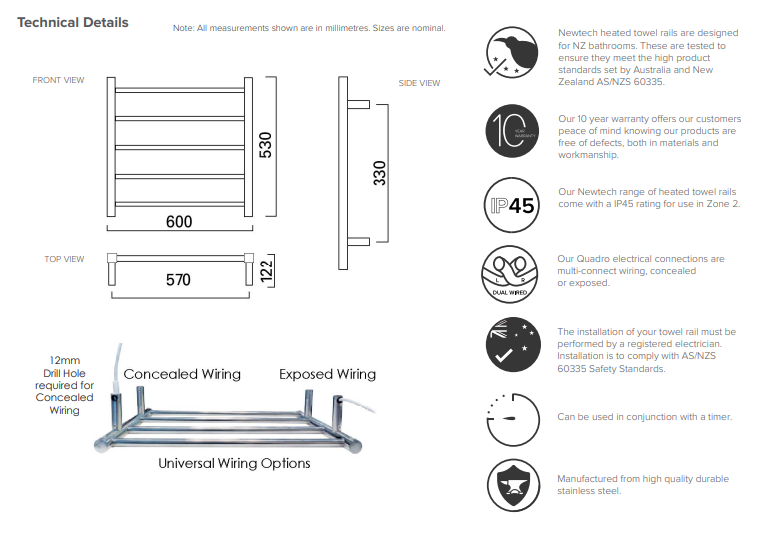 Square Ladder 5 Bar 530x600 - Brushed Copper