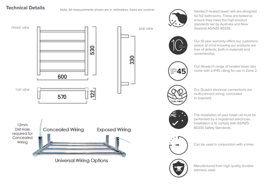 Square Ladder 5 Bar 530x600 - Brushed Copper