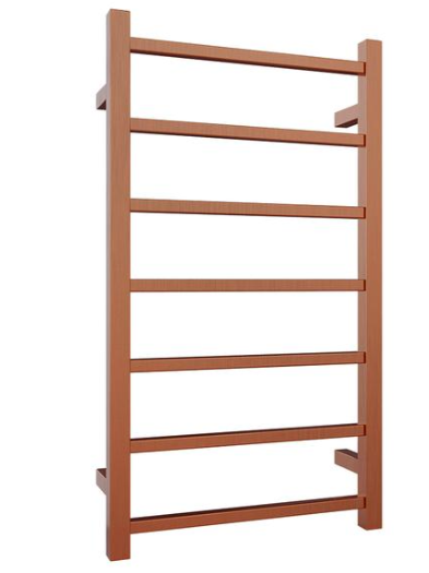 Square 7-Bar Heated Towel Rail 800 x 450mm - Brushed Copper