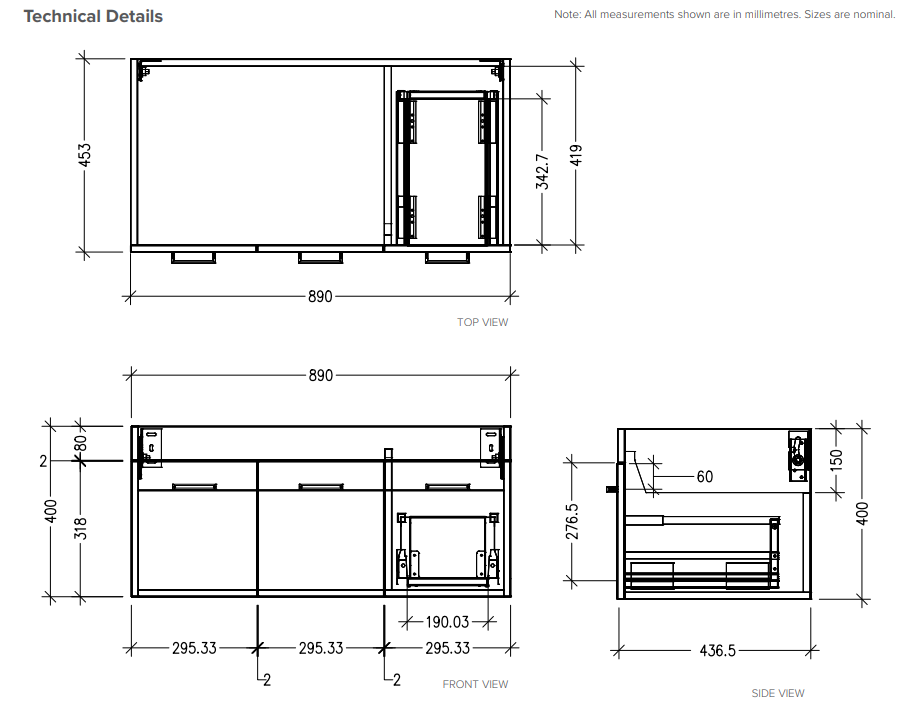 Qube 900 Wall Hung Vanity in Gloss White with Clasico Vitreous China Basin