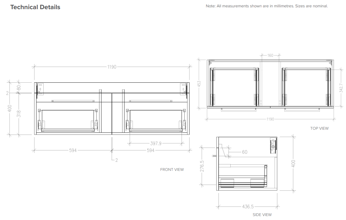 Citi 1200 Wall Hung Vanity in White with Ari Stonecast Basin