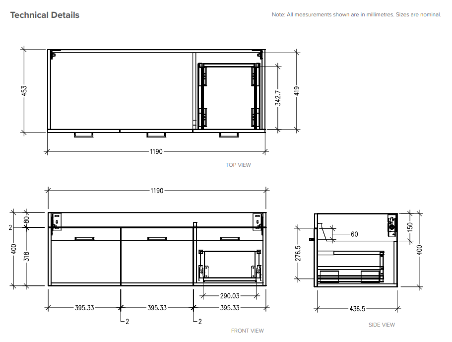 Qube 1200 Wall Hung Vanity in White with Ari Stonecast Basin