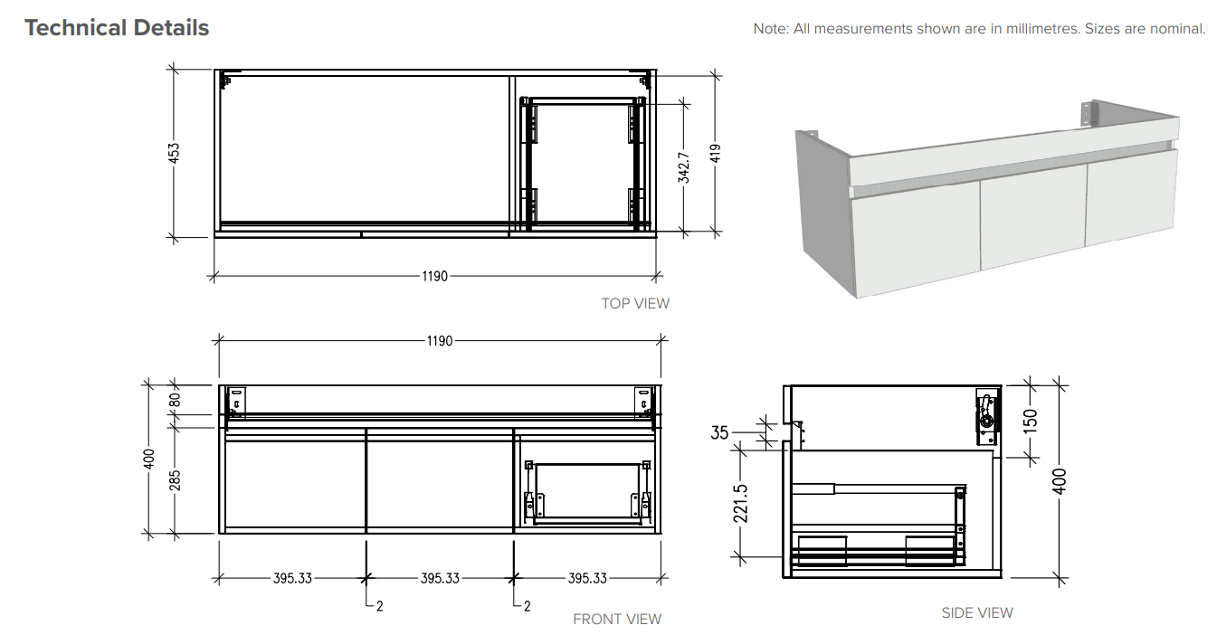 Lexa 1200 Wall Hung Vanity in Gloss White with Ari Stonecast Basin