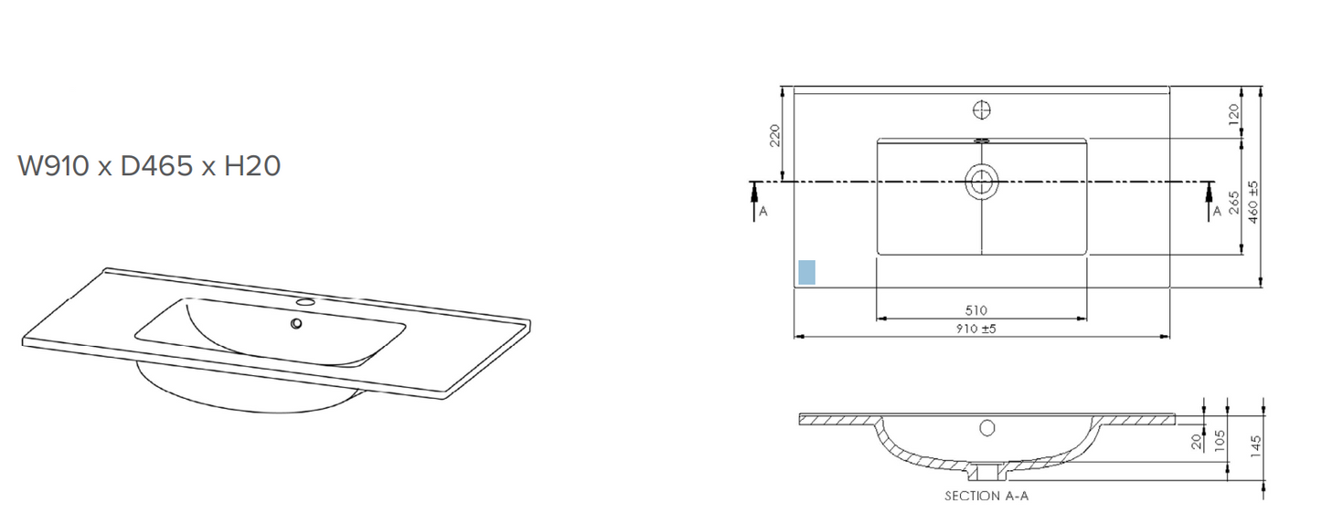 Qube 900 Wall Hung Vanity in Gloss White with Clasico Vitreous China Basin