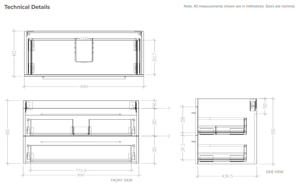 Citi 900 Wall Hung 2 Drawer Vanity in Charred Elm with Via Stonecast Basin