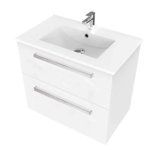 Frank 750 Wall Hung Vanity (2 Drawer) & Basin - White - Seconds