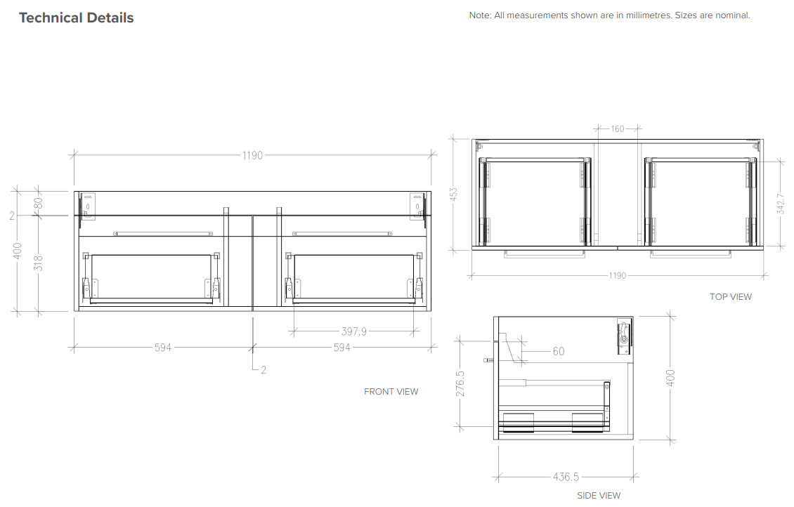 Citi 1200 Wall Hung 2 Drawer Vanity in Gloss White with Single Ari Stonecast Basin