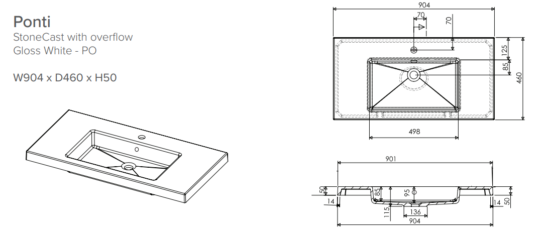 Avila 900 Wall Hung 1 Drawer Vanity in Blanco Oak with Single Ponti Stonecast Basin