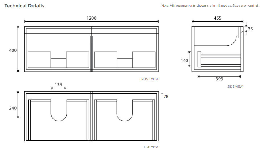 Kolum 1200 Wall Hung Vanity in Gloss White with Right Hand Cosmetic Drawer and Double Ari Stonecast Basin