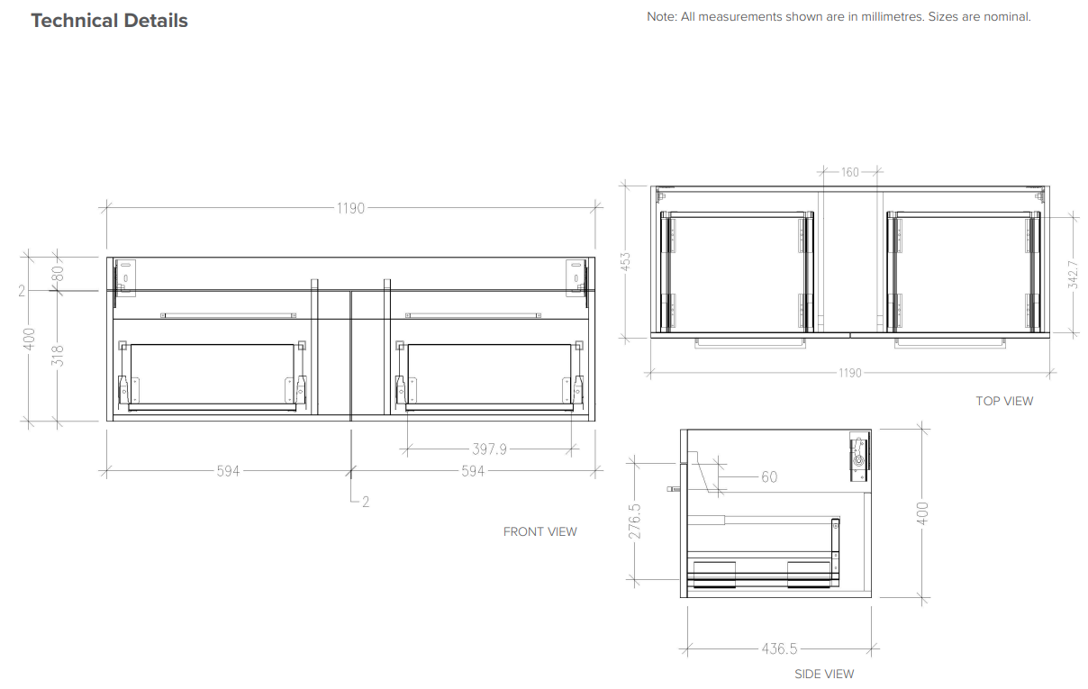 Citi 1200 Wall Hung  2 Drawer Vanity in Gloss White with Single Delgado Stonecast Basin