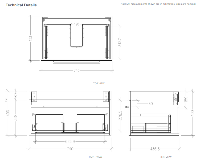 Citi 750 Wall Hung Vanity in Coastal Elm with Frank Basin