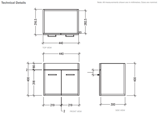 Rakaia 450 Wall Hung Vanity in Matte White with Stonecast Basin with Overflow