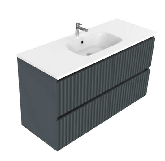 Porscha 1200 Wall Hung 2 Drawer Vanity in Slate Grey with Turnberry Drawer Front and Ari Stonecast Basin