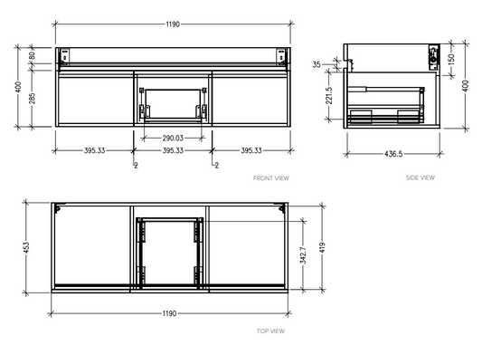 Lexa 1200 Wall Hung Vanity in Gloss White with Astra Double Basin