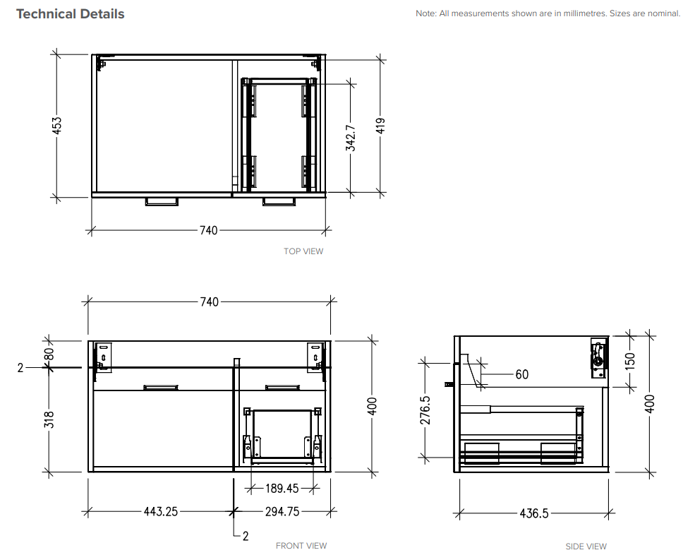 Qube 750 Wall Hung Vanity in Spinifex with Vercelli Basin