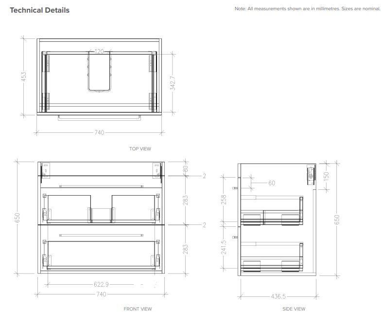 Citi 750 Wall Hung 2 Drawer Vanity in Gloss White with Vercelli Basin