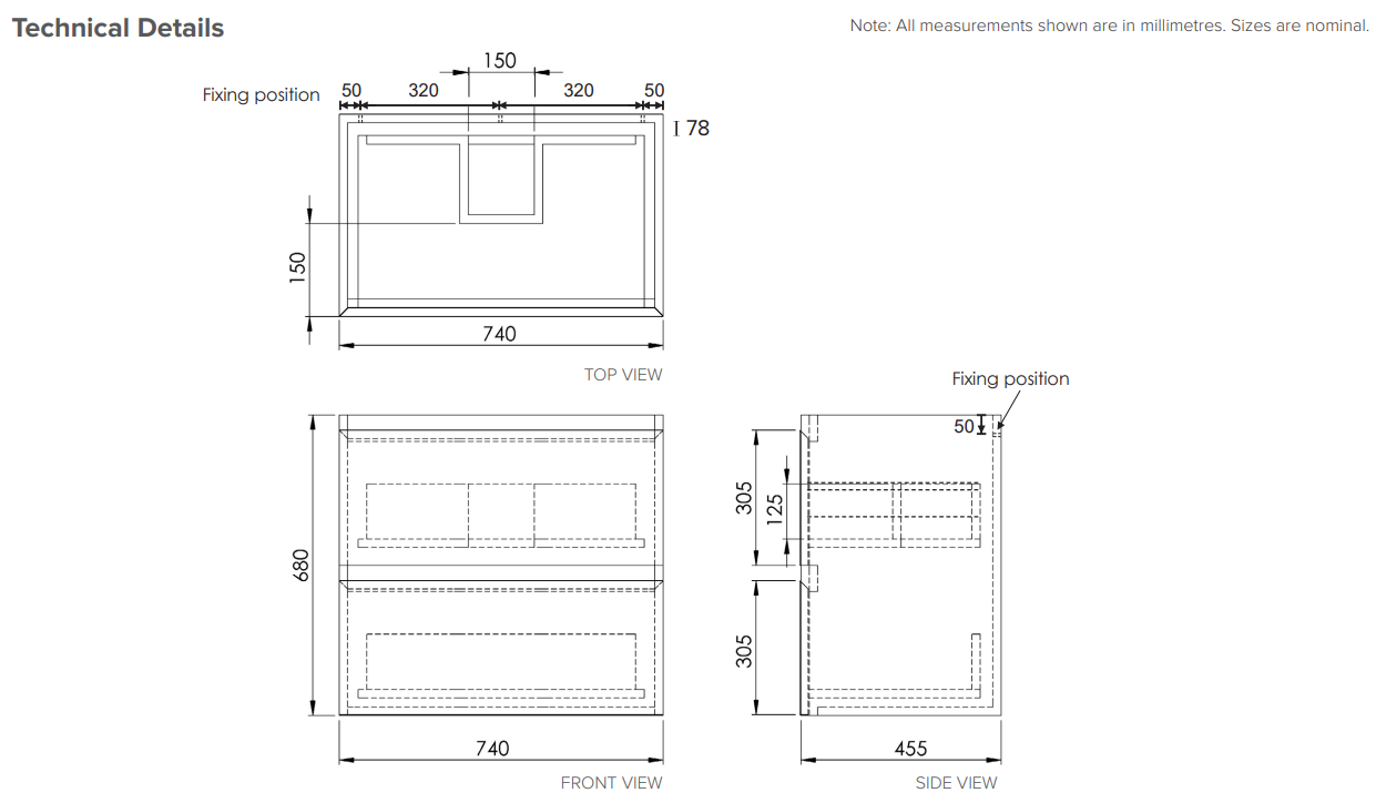 Kolum 750 Wall Hung 2 Drawer Vanity in American Walnut with Frank Basin