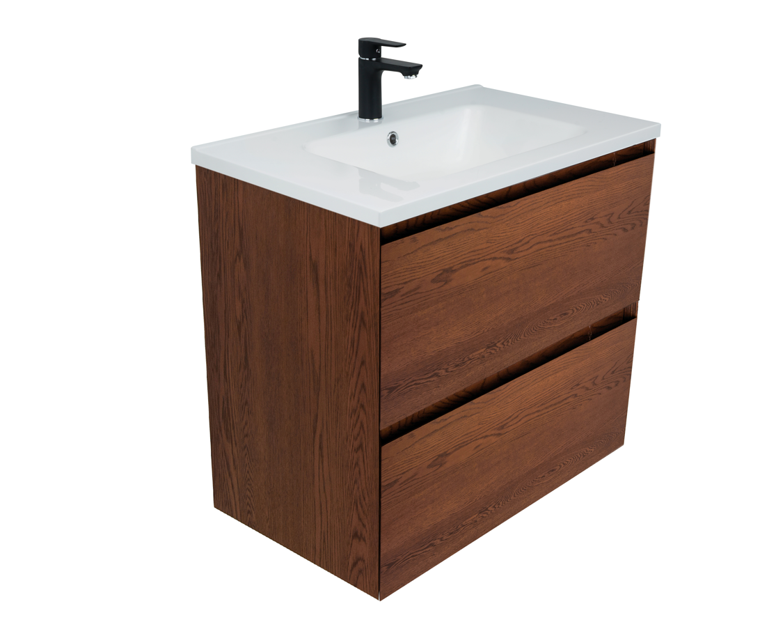 Kolum 750 Wall Hung 2 Drawer Vanity in American Walnut with Frank Basin