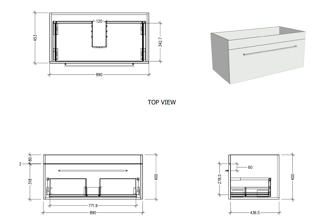 Punch 900 Wall Hung 1 Drawer Vanity in White Velvet with Via Stonecast Basin