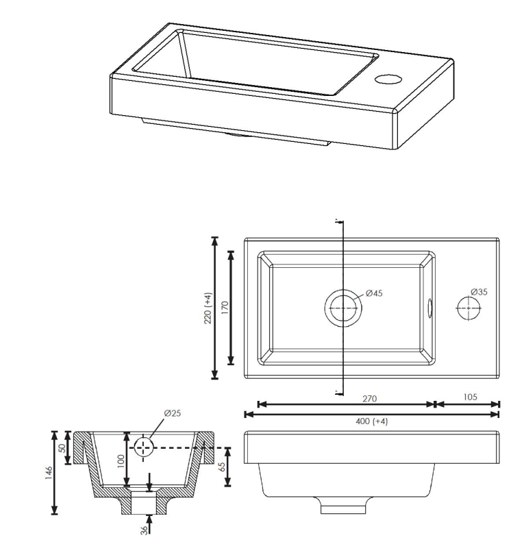 Oxley 400 Wall Hung 1 Door (LH Hinge) Vanity in Indigo with Matte White Basin