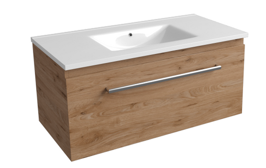 Punch 900 Wall Hung 1 Drawer Vanity in French Oak with Frank StoneCast Basin