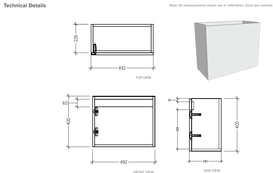 Oxley 500 Wall Hung 1 Door Vanity in Indigo with a Venice Junior Basin (Right Hand Tap Hole)