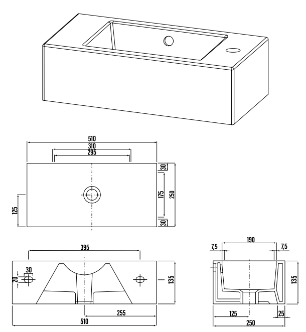 Oxley 500 Wall Hung 1 Door Vanity in Indigo with a Venice Junior Basin (Right Hand Tap Hole)