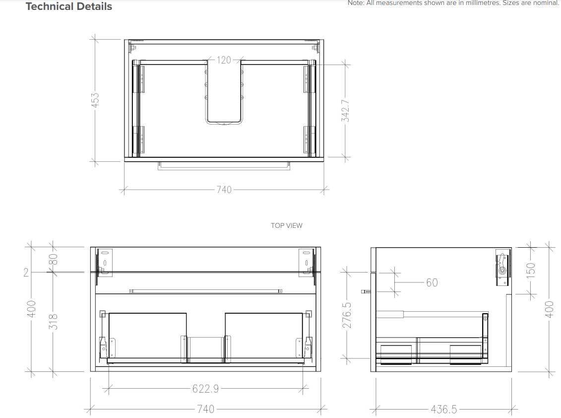 Citi 750 Wall Hung 1 Drawer Vanity in Cinder with Frank Basin