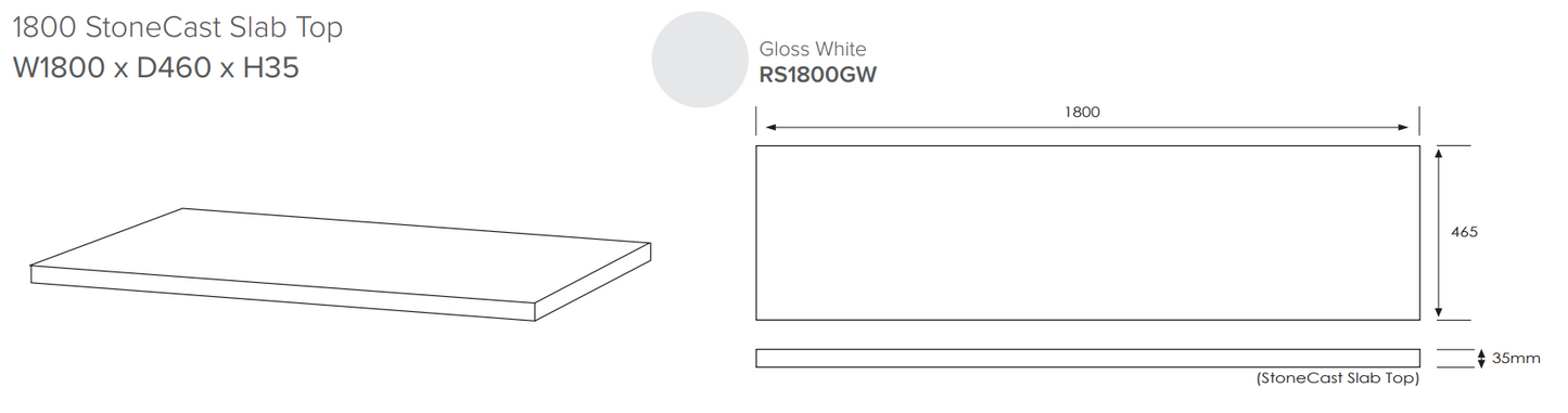 Stonecast 1800 Slab Top in Gloss White (35mm)