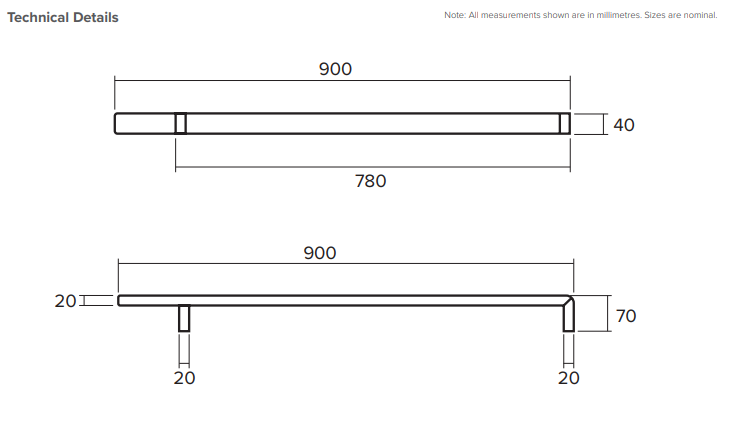 Square Vertical Heated Towel Rail 900mm