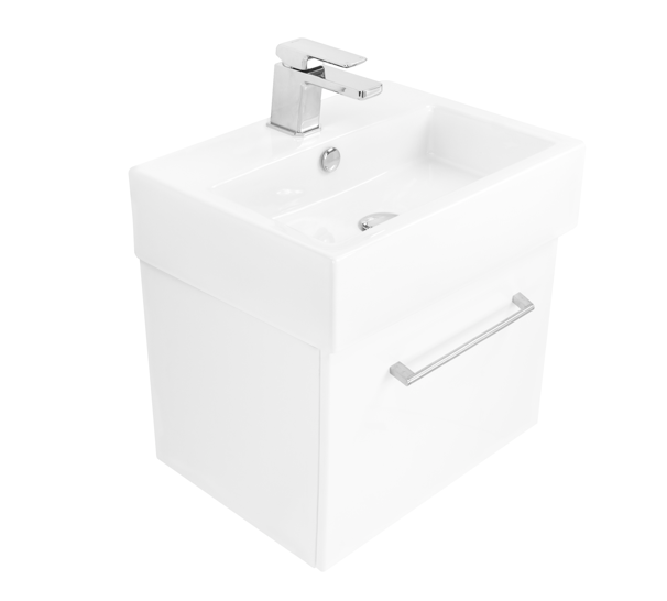 500 Wall Hung 1 Drawer Vanity in Gloss White with a 500 Vitreous China Basin