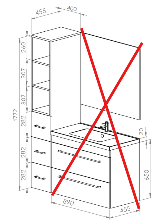 1772 Tower Cabinet 3 Drawers in Charred Elm